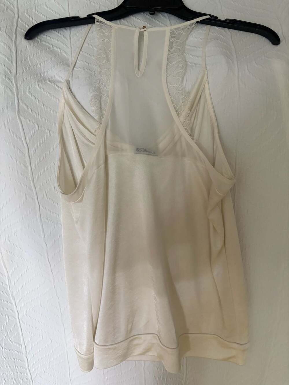 Express Cowl Neck Cami Size M Ivory Satin Lace Back - Picture 4 of 4